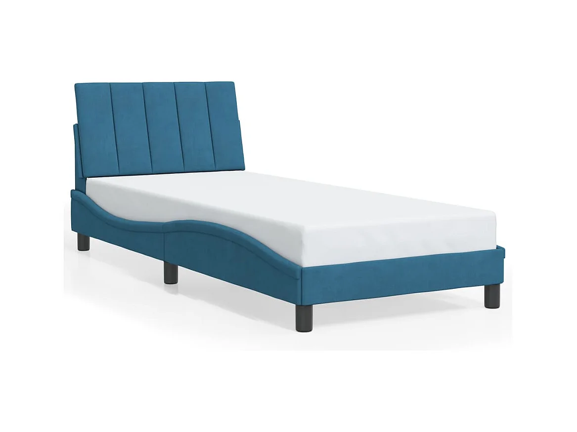 Cadre de lit avec LED sans matelas Hanko bleu 90x200 cm velours