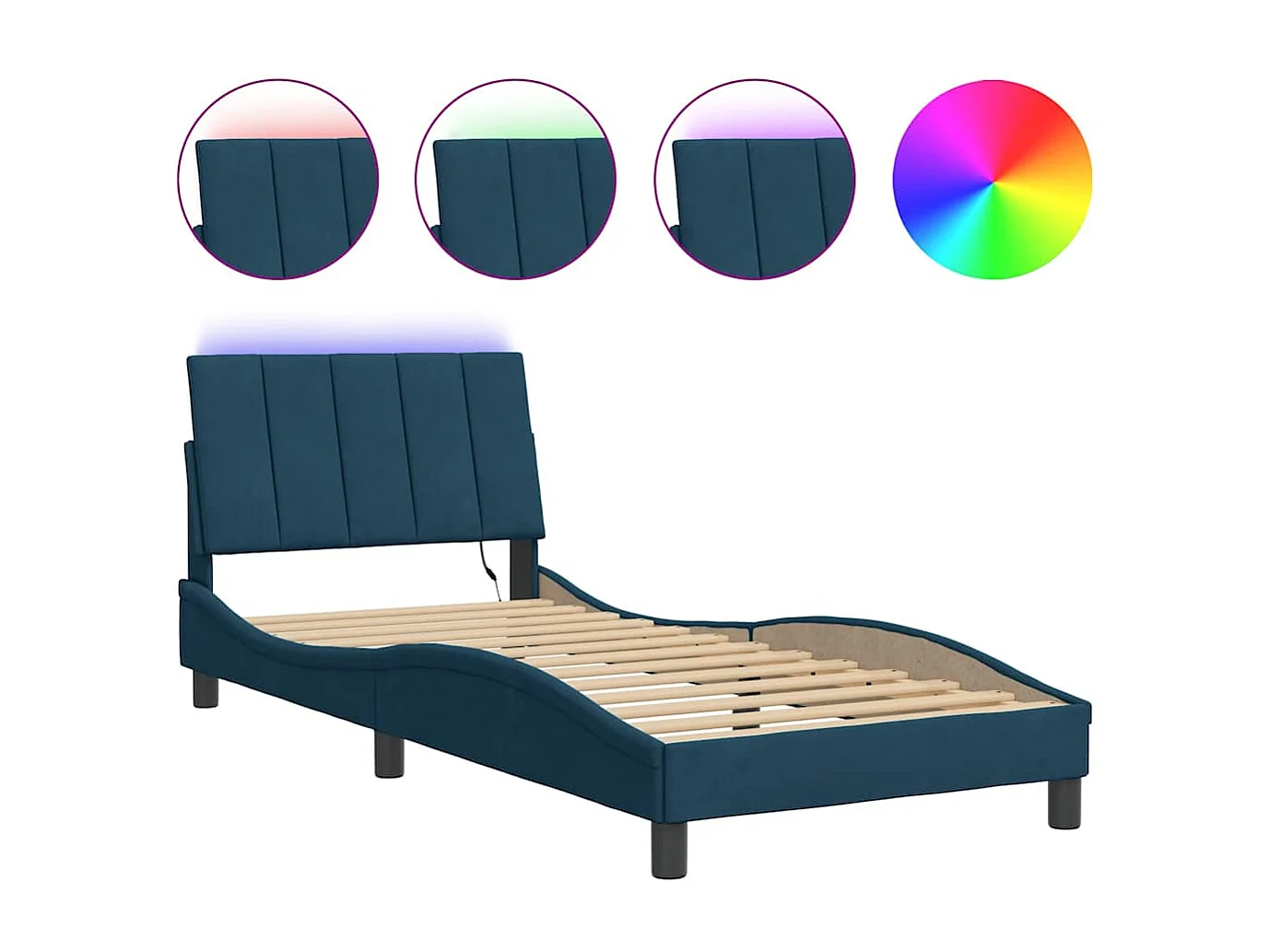 Bedframe met LED zonder matras "Hanko"  fluweel blauw 90x200 cm