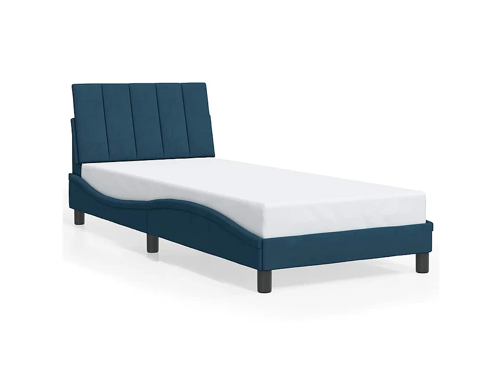 Cadre de lit avec LED sans matelas Hanko bleu 90x200 cm velours