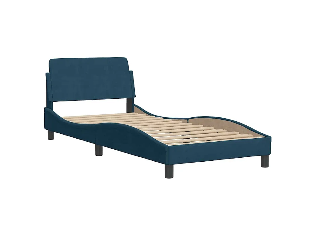 Cadre de lit avec LED sans matelas Hanko bleu 90x200 cm velours