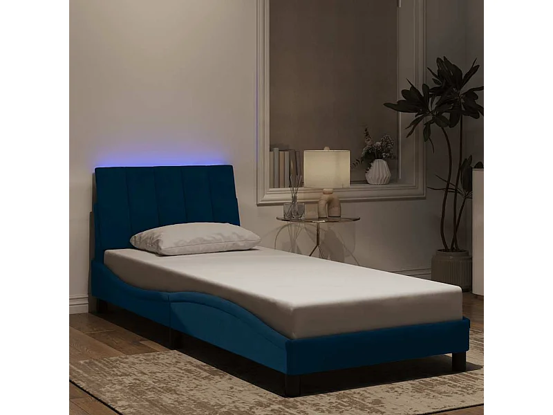 Bedframe met LED zonder matras "Hanko"  fluweel blauw 90x200 cm