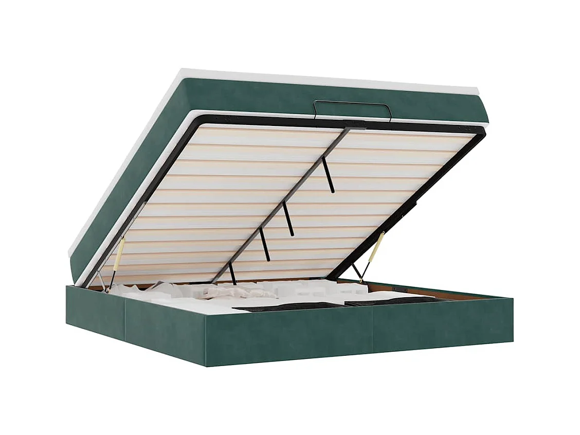 Cadre de lit ottoman avec matelas vert foncé 160x200 cm velours