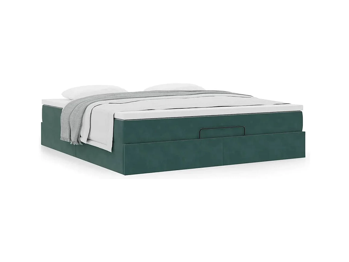 Cadre de lit ottoman avec matelas vert foncé 160x200 cm velours
