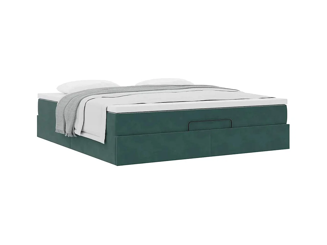 Cadre de lit ottoman avec matelas vert foncé 160x200 cm velours