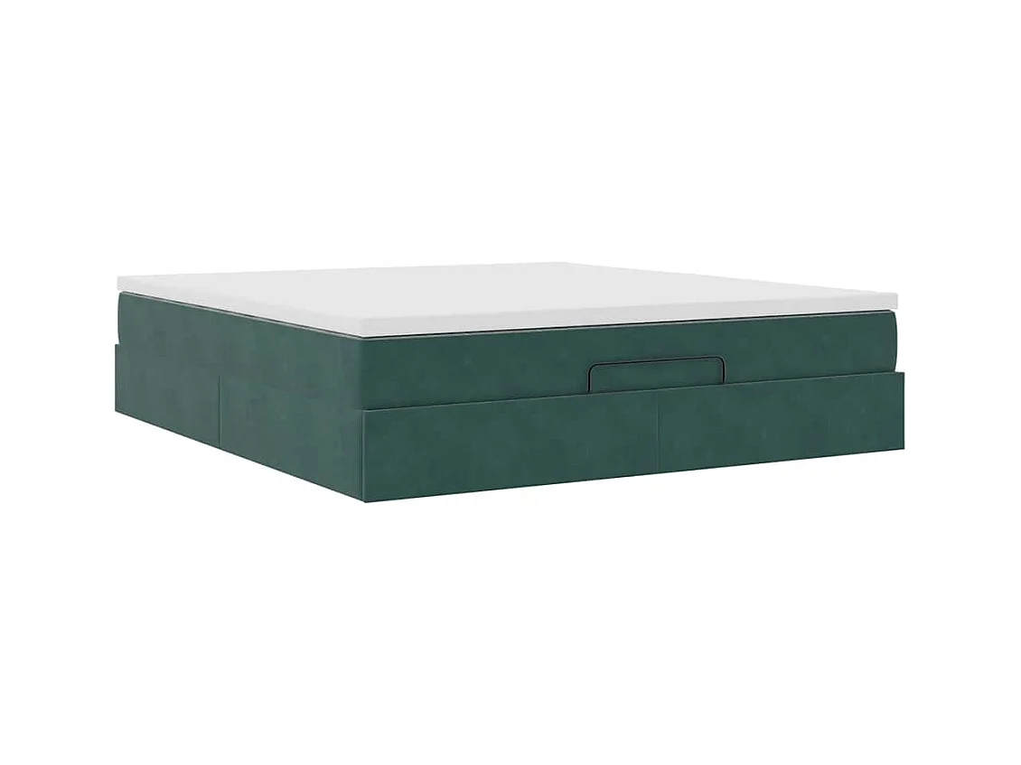 Cadre de lit ottoman avec matelas vert foncé 160x200 cm velours