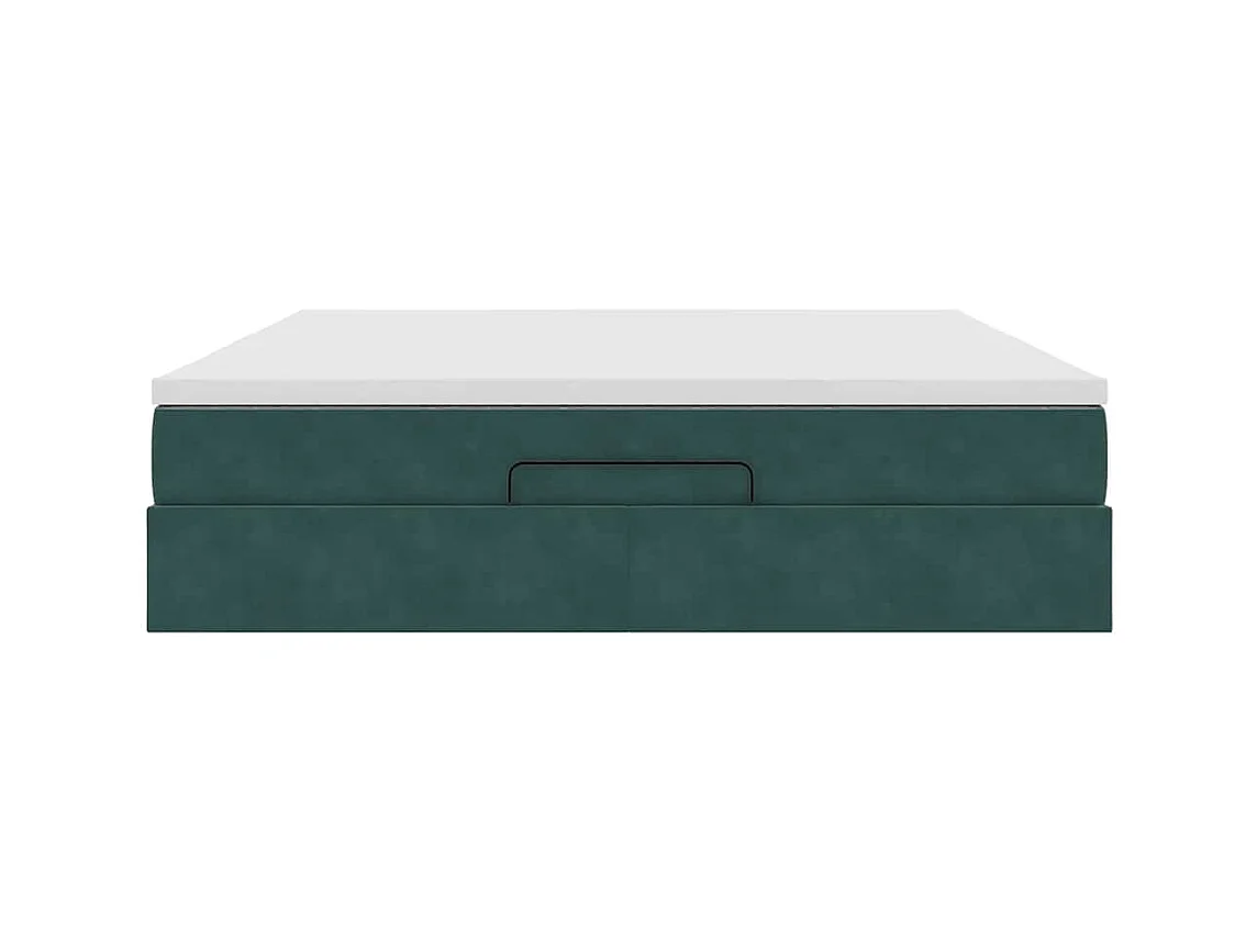 Cadre de lit ottoman avec matelas vert foncé 160x200 cm velours