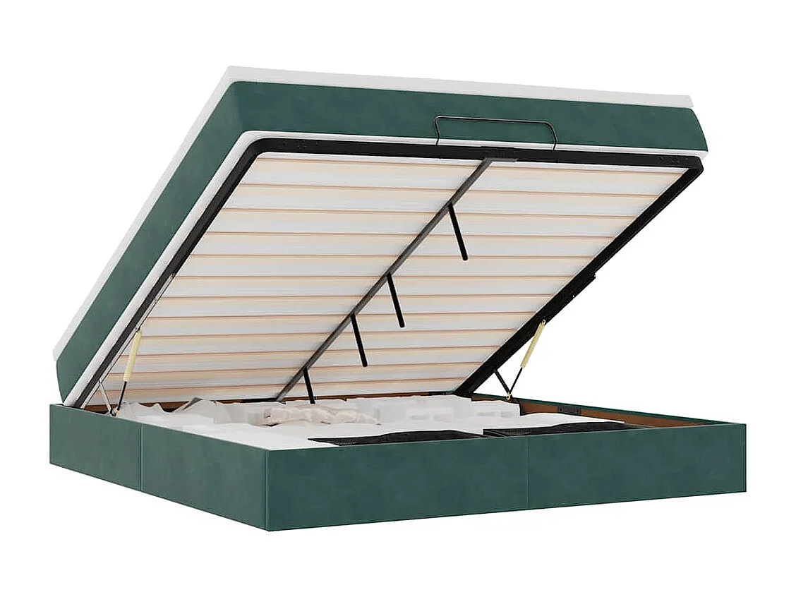 Cadre de lit ottoman avec matelas vert foncé 160x200 cm velours