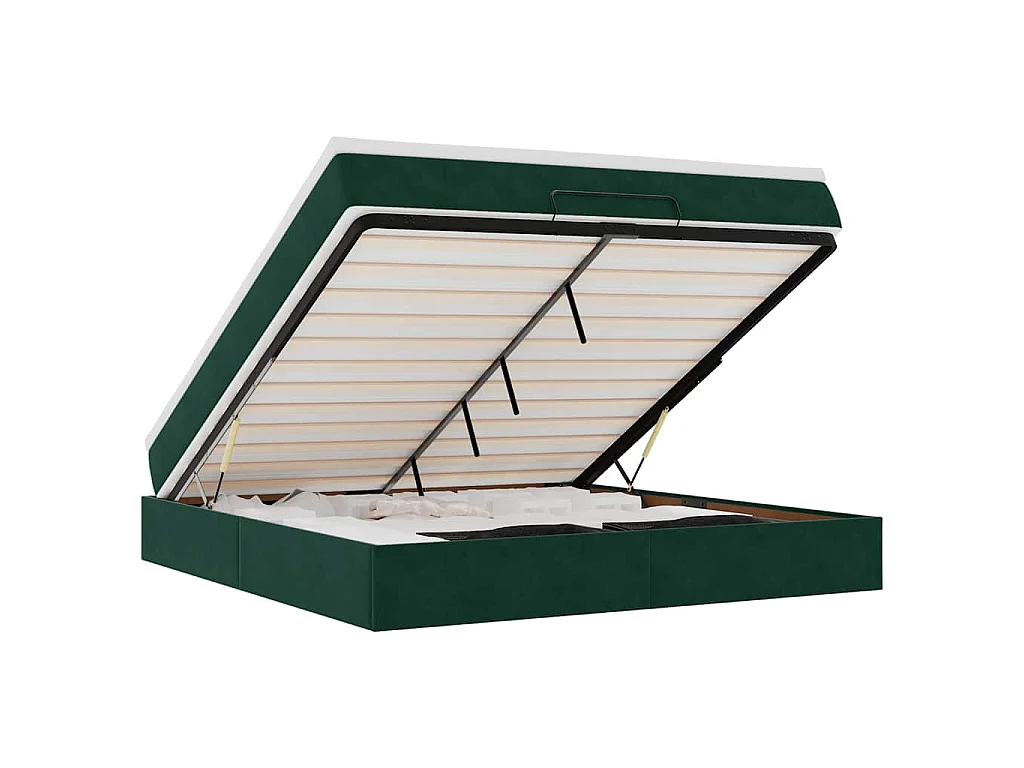 Cadre de lit ottoman avec matelas vert foncé 160x200 cm velours