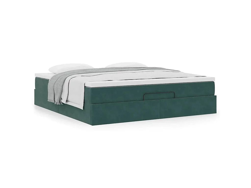 Cadre de lit ottoman avec matelas vert foncé 160x200 cm velours