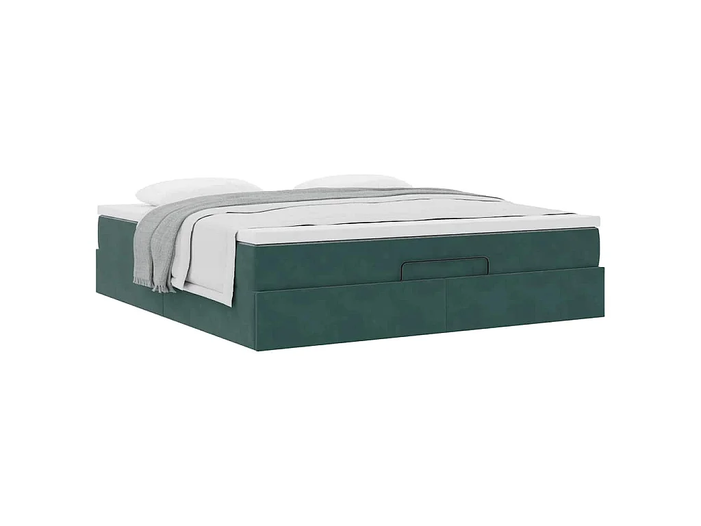 Cadre de lit ottoman avec matelas vert foncé 160x200 cm velours