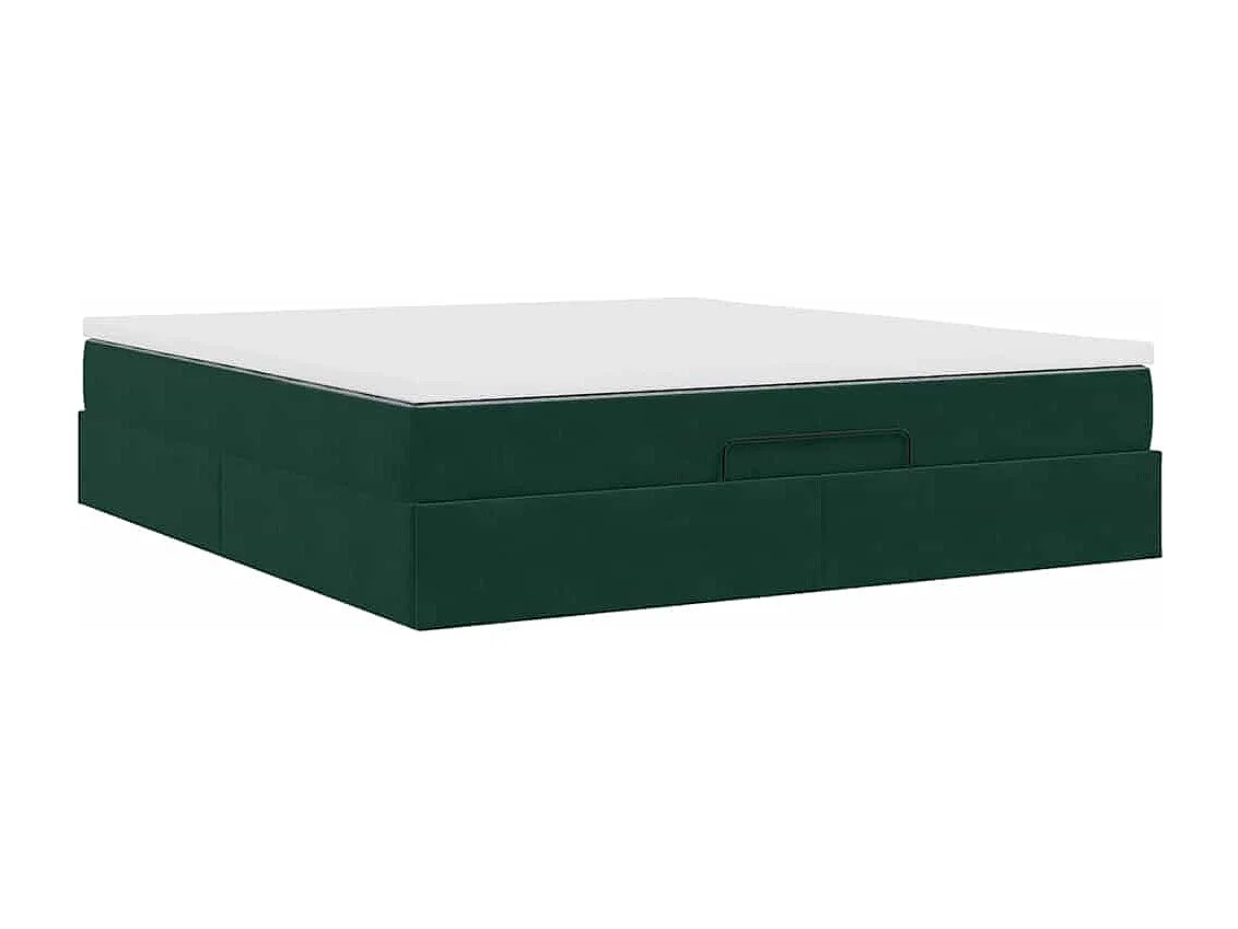 Cadre de lit ottoman avec matelas vert foncé 160x200 cm velours