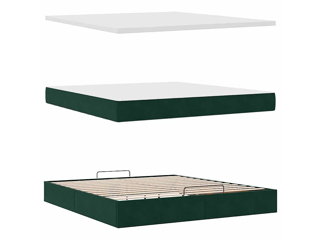 Cadre de lit ottoman avec matelas vert foncé 160x200 cm velours