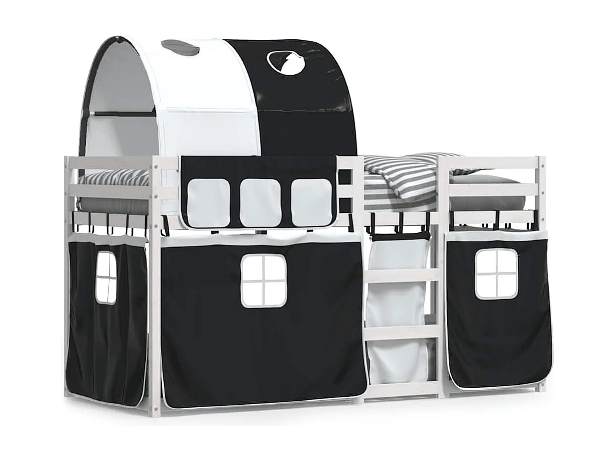 Letto a Castello senza Materasso Bianco e Nero 90x200cm in Pino