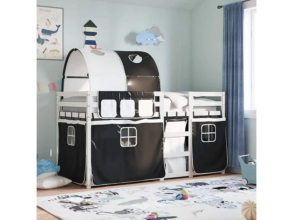 Letto a Castello senza Materasso Bianco e Nero 90x200cm in Pino