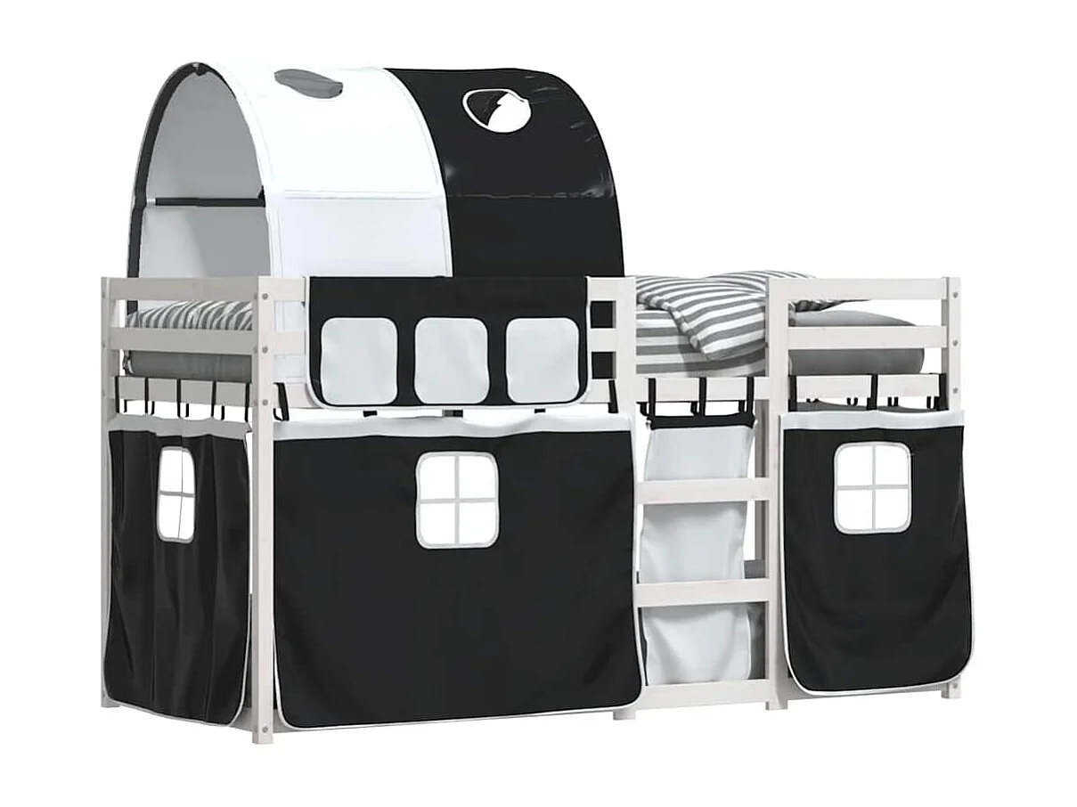 Letto a Castello senza Materasso Bianco e Nero 90x200cm in Pino