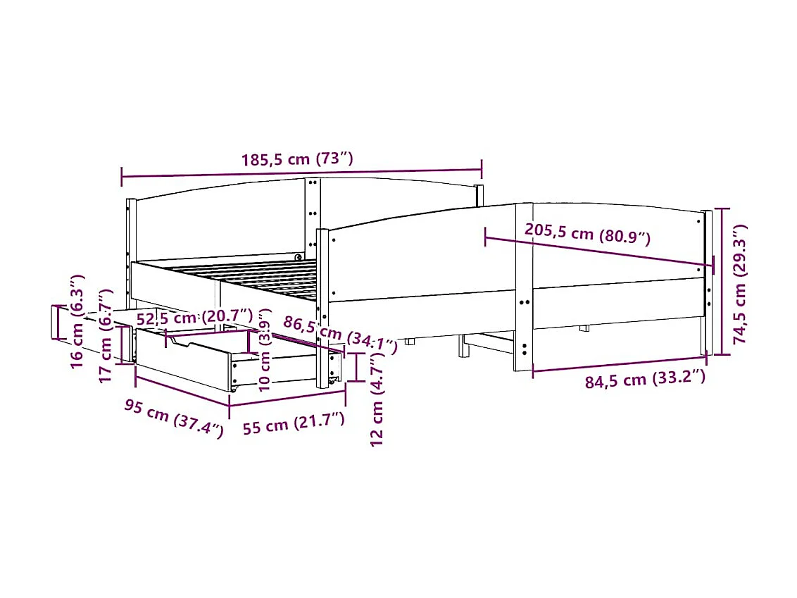 Cadre de lit sans matelas cire marron 180x200cm bois pin massif