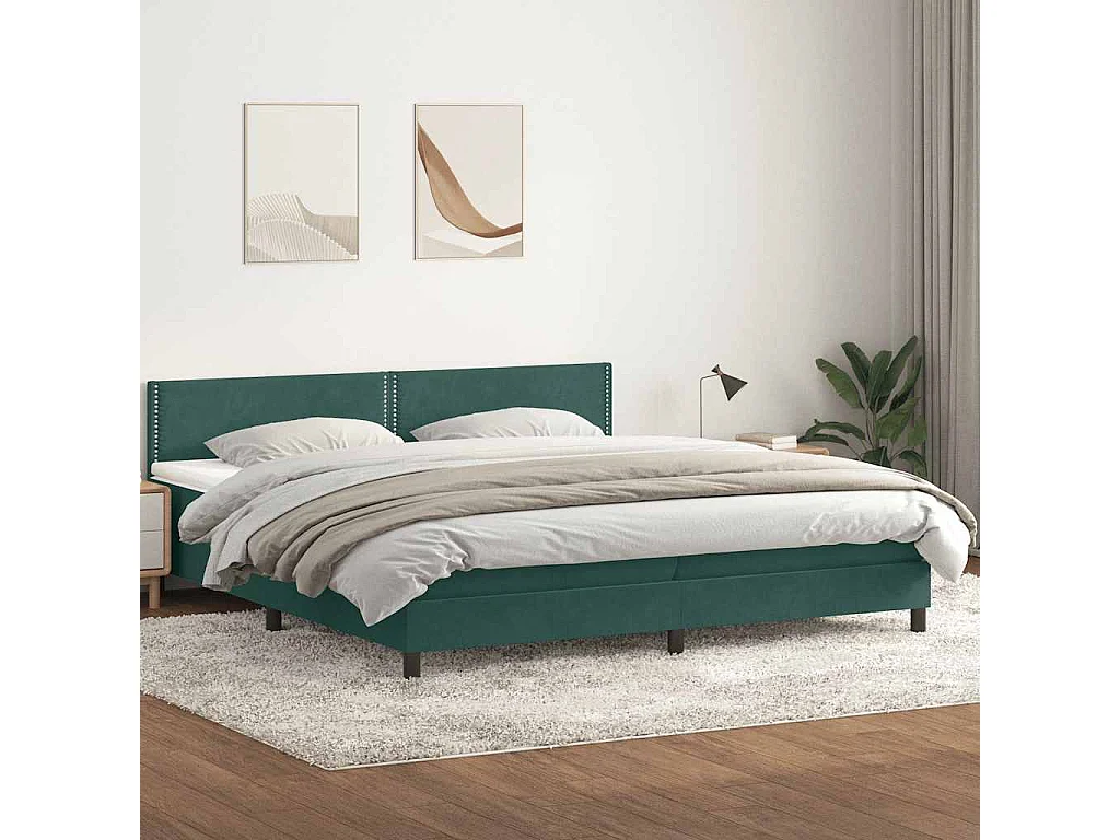 Giroletto a Molle con Materasso Verde Scuro 180x220 cm Velluto