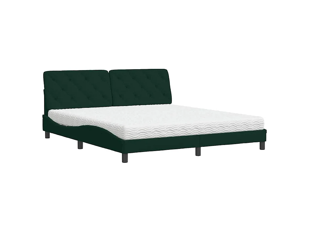 Cama com colchão 180x200 cm veludo verde-escuro