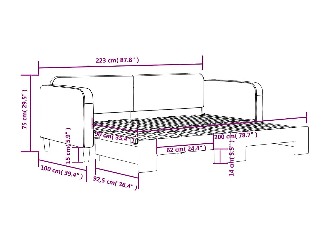 Tagesbett Ausziehbar Taupe 90x200 cm Stoff