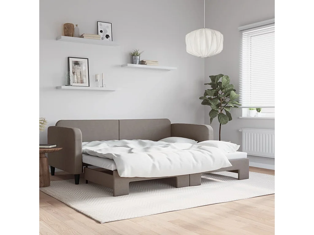 Tagesbett Ausziehbar Taupe 90x200 cm Stoff