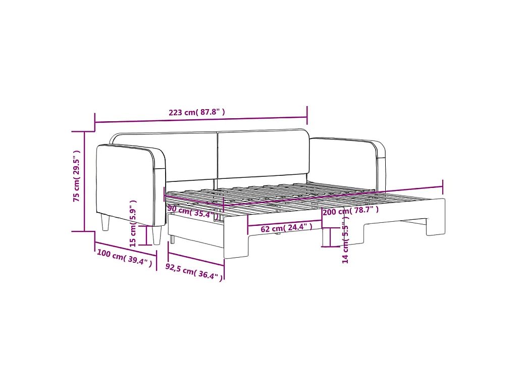 Tagesbett Ausziehbar Taupe 90x200 cm Stoff