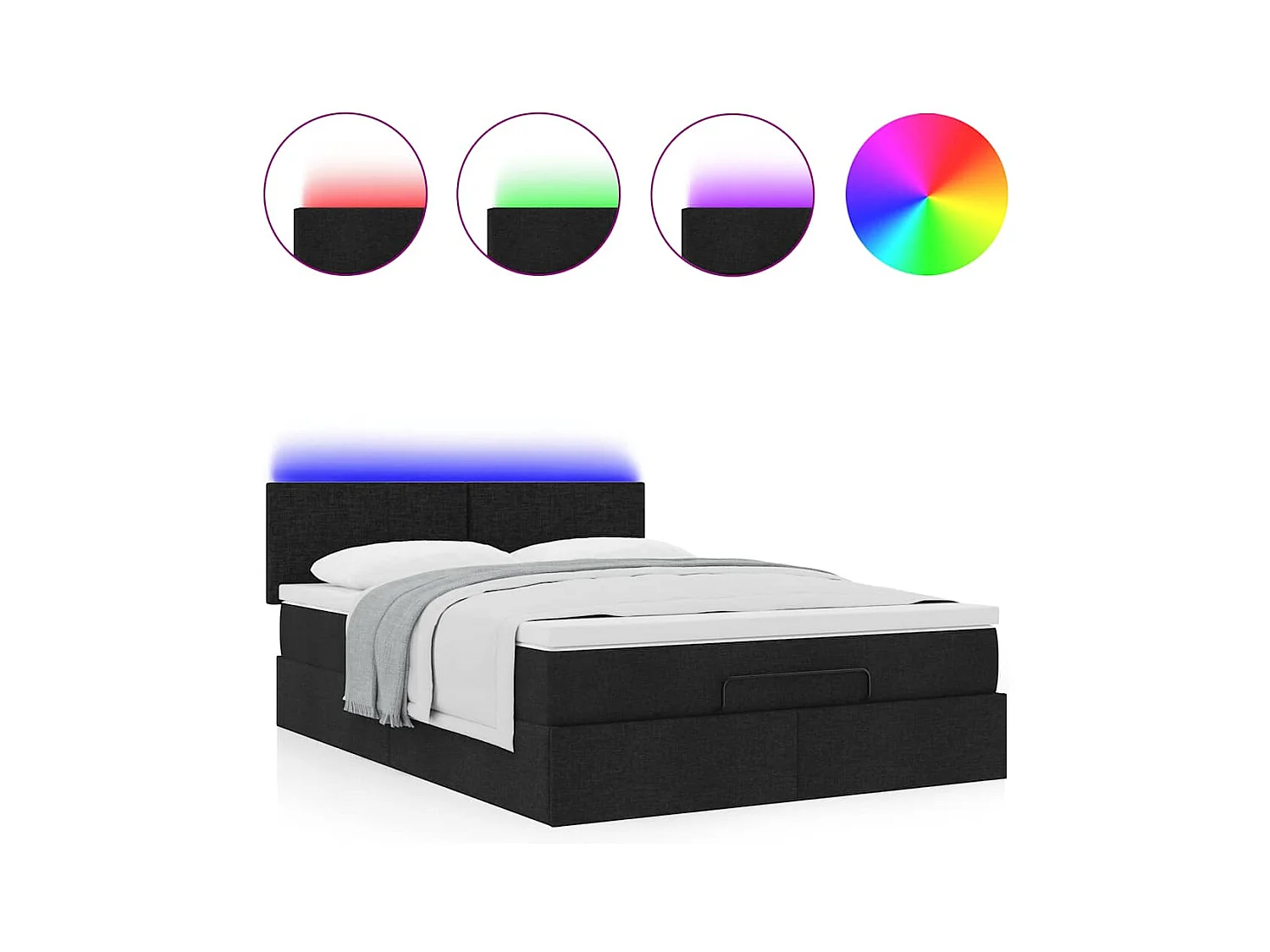 Lit ottoman avec matelas et LED noir 140x190 cm tissu