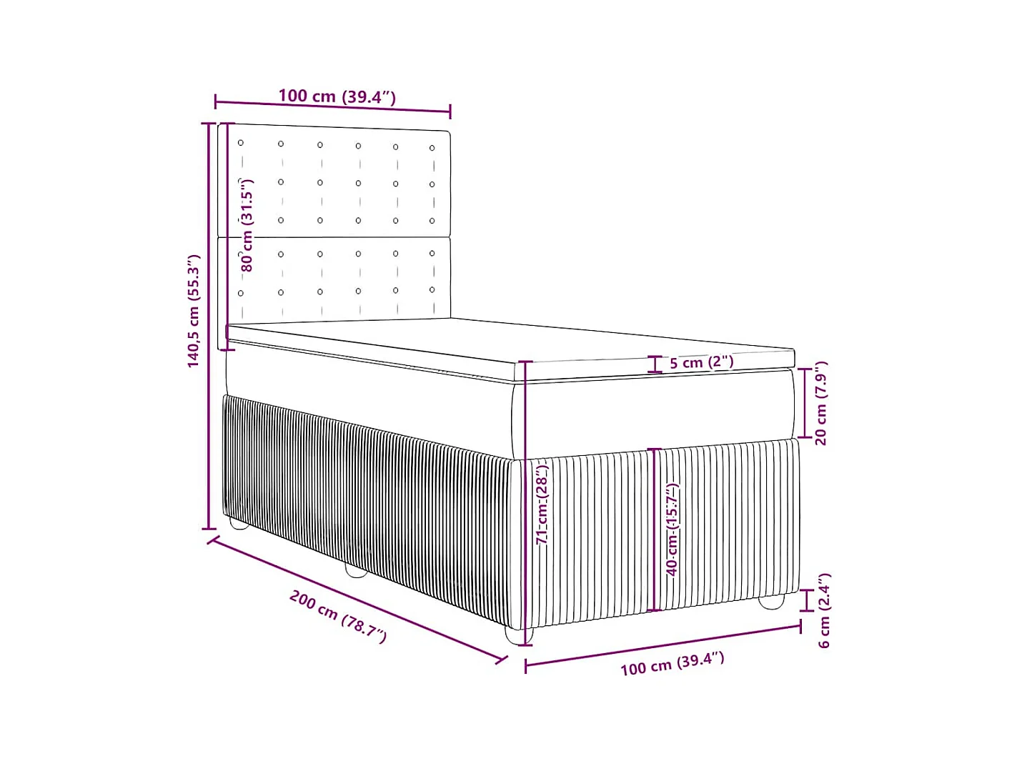 Sommier à lattes de lit avec matelas Crème 100x200 cm Tissu