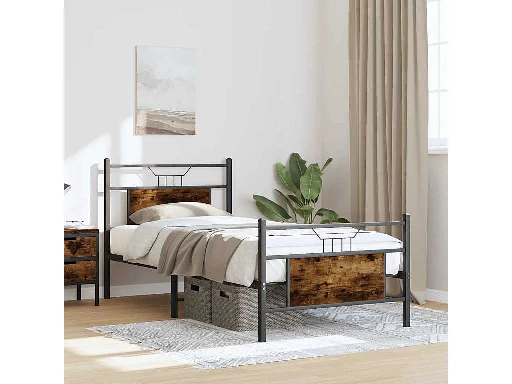 Bettgestell ohne Matratze Räuchereiche 90x200 cm Holzwerkstoff