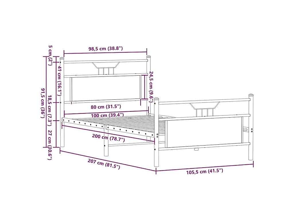 Estructura de cama sin colchón madera roble ahumado 90x200 cm