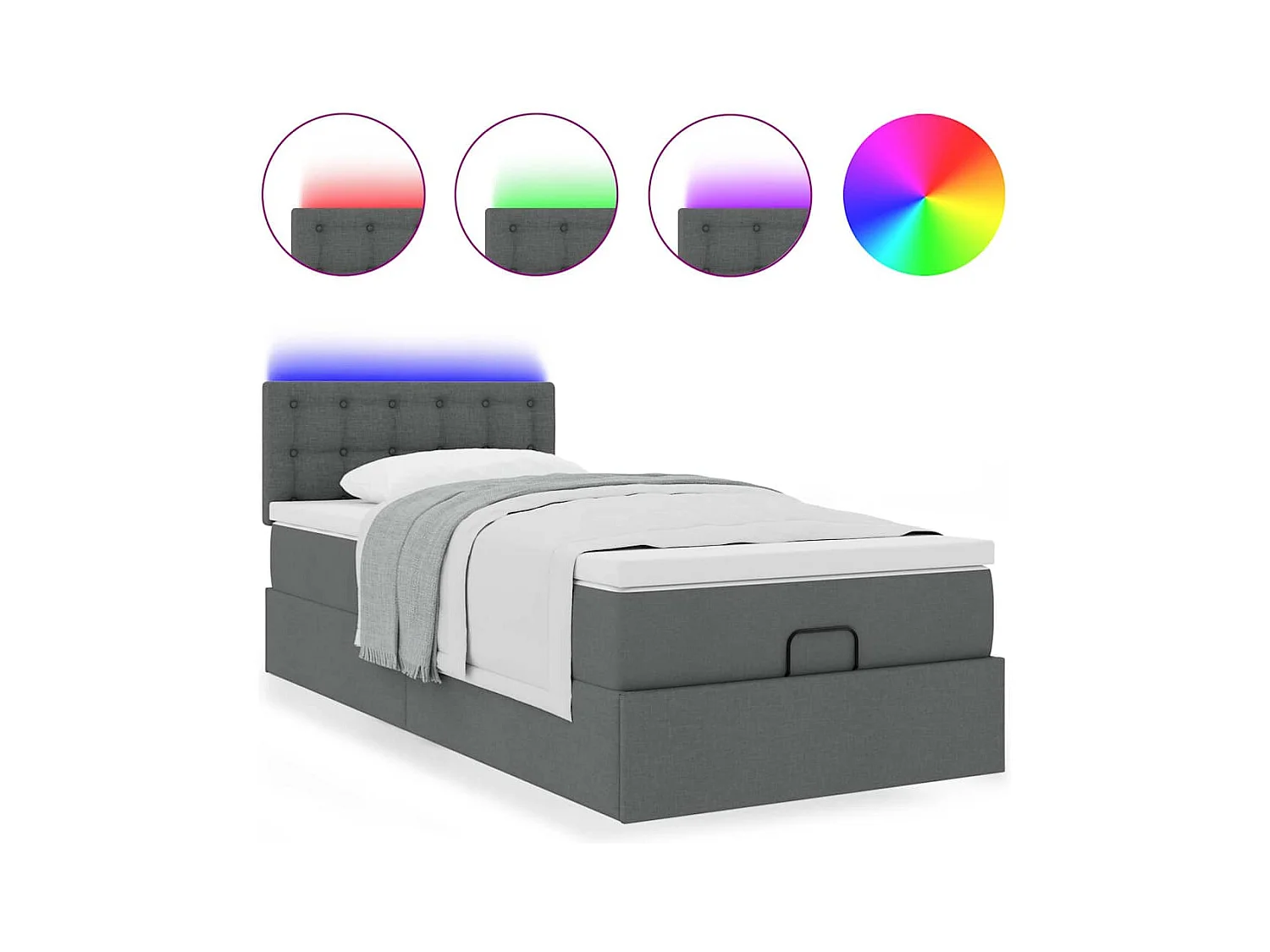 Cadre de lit ottoman avec matelas gris foncé 90x190 cm tissu