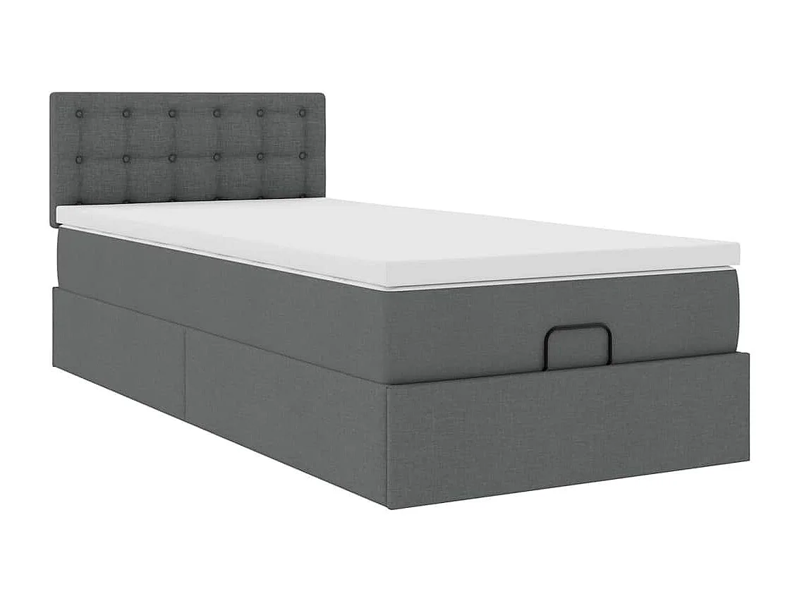 Cadre de lit ottoman avec matelas gris foncé 90x190 cm tissu