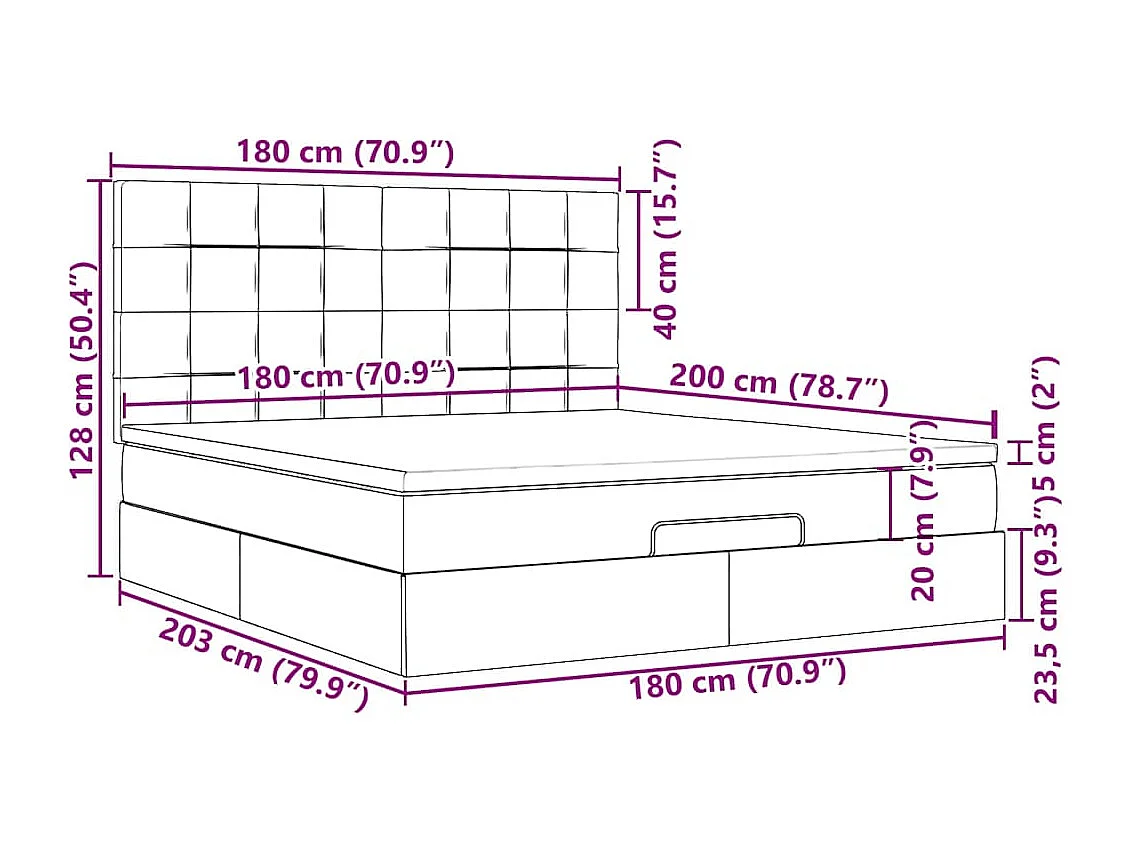 Cadre de lit ottoman avec matelas marron foncé 180x200 cm tissu