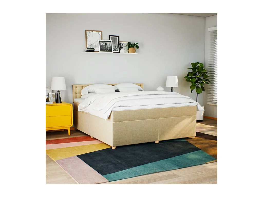 Boxspringbett mit Matratze Creme 180x200 cm Stoff