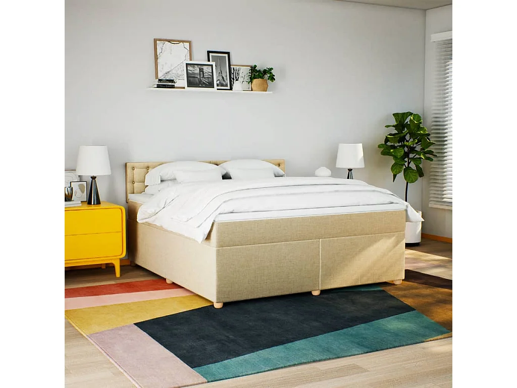 Giroletto a Molle con Materasso Crema 180x200 cm in Tessuto