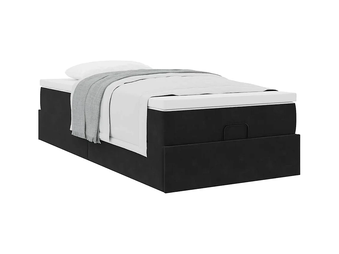 Cadre de lit ottoman avec matelas noir 90x200 cm velours
