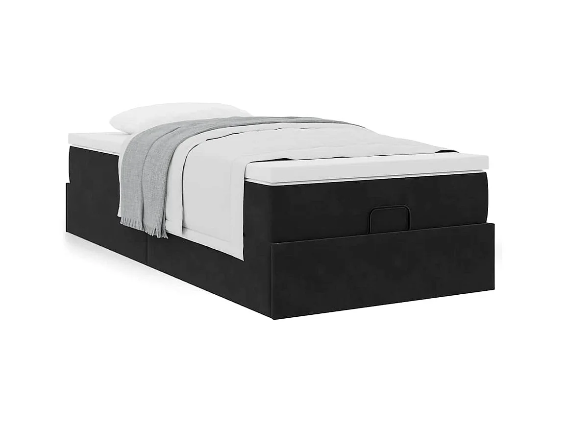 Cadre de lit ottoman avec matelas noir 90x200 cm velours