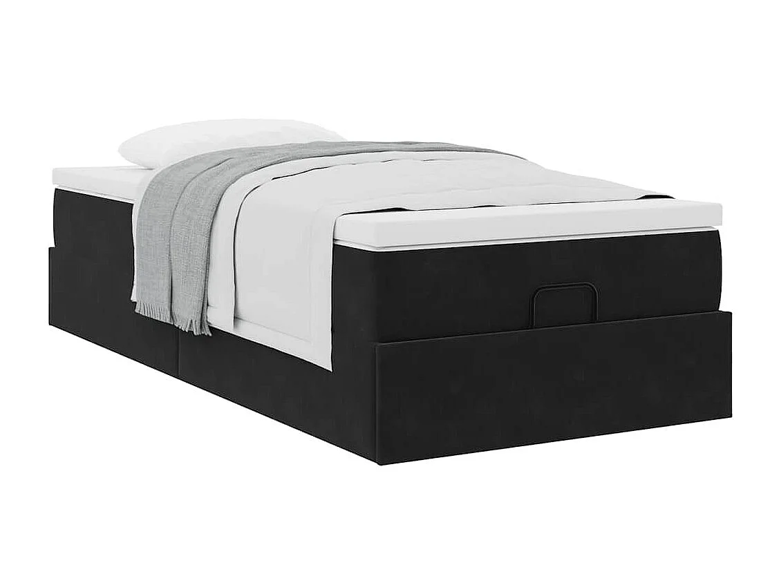 Estructura cama otomana colchón terciopelo negro 90x200 cm