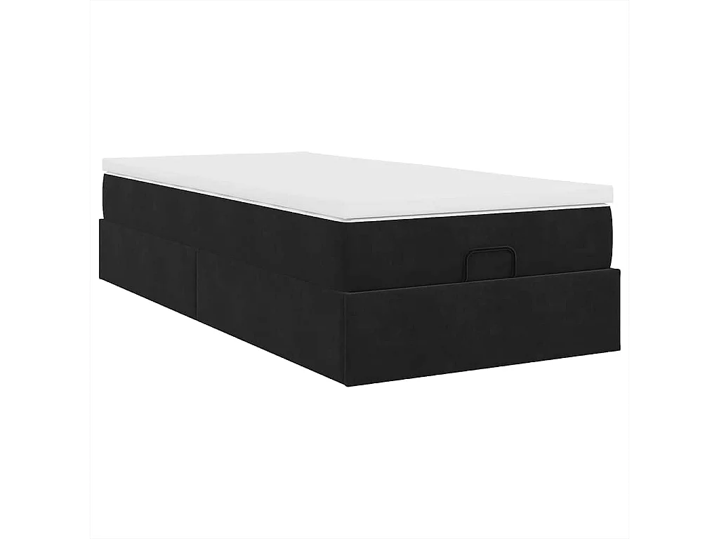 Estructura cama otomana colchón terciopelo negro 90x200 cm