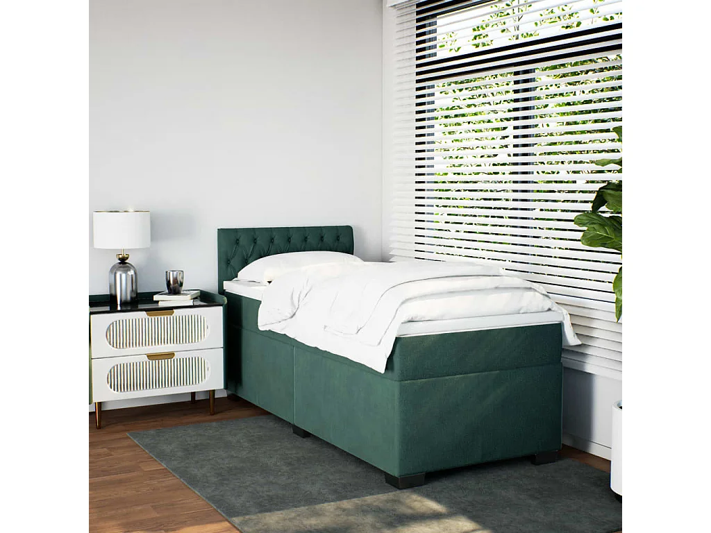Boxspring met matras fluweel donkergroen 90x200 cm