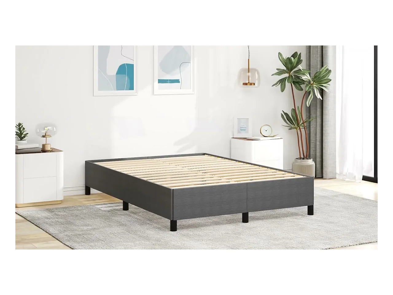 Cadre de lit Crème 140 x 200 cm Tissu en velours côtelé