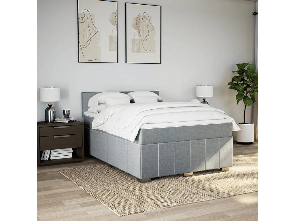 Boxspring met matras stof lichtgrijs 160x200 cm