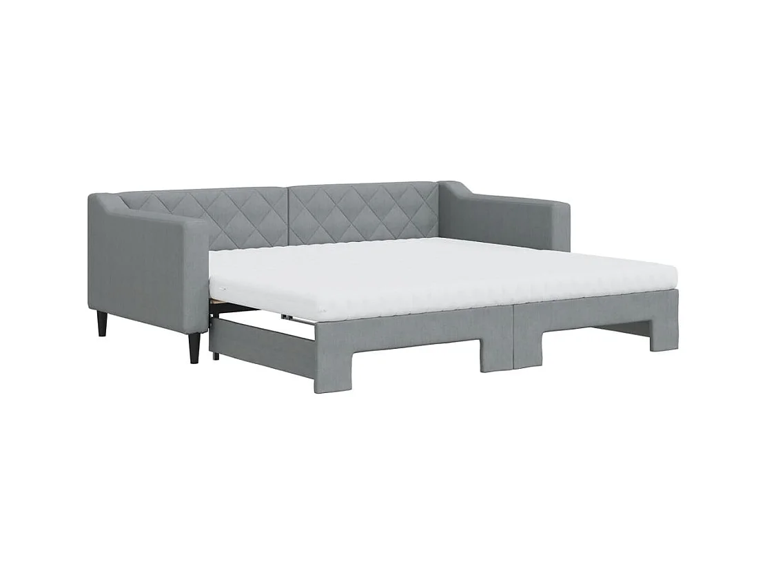 Lit de jour avec gigogne et matelas gris clair 90x190 cm tissu