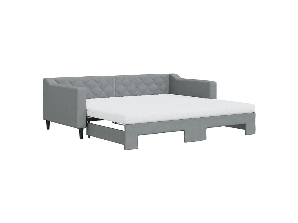 Slaapbank onderschuifbed en matrassen 90x190 cm stof lichtgrijs