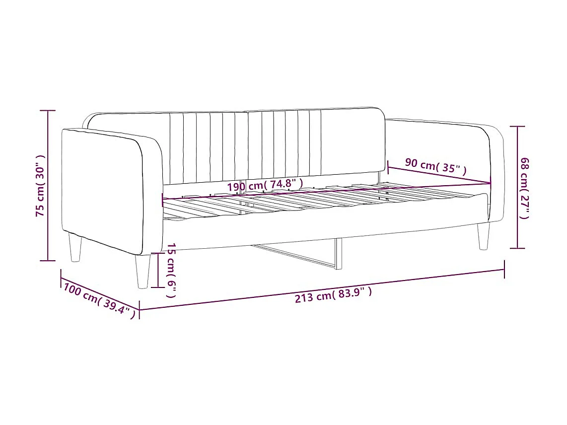 Tagesbett Dunkelgrau 90x190 cm Samt