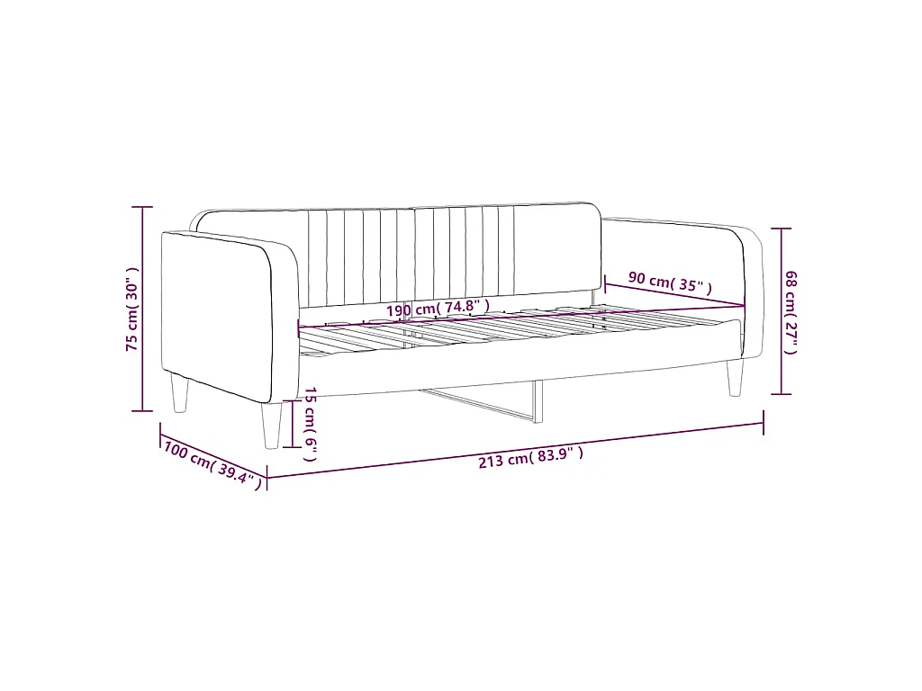 Lit de repos gris foncé 90x190 cm velours