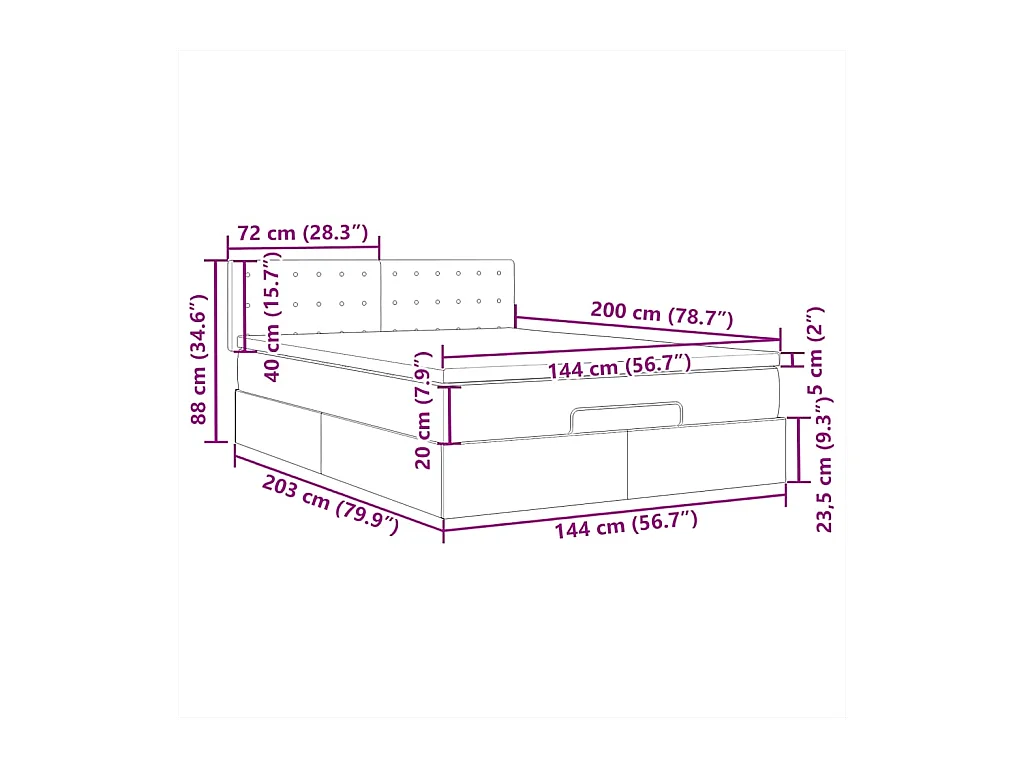 Ottoman-Bett mit Matratze & LEDs Dunkelbraun 140x200 cm Stoff