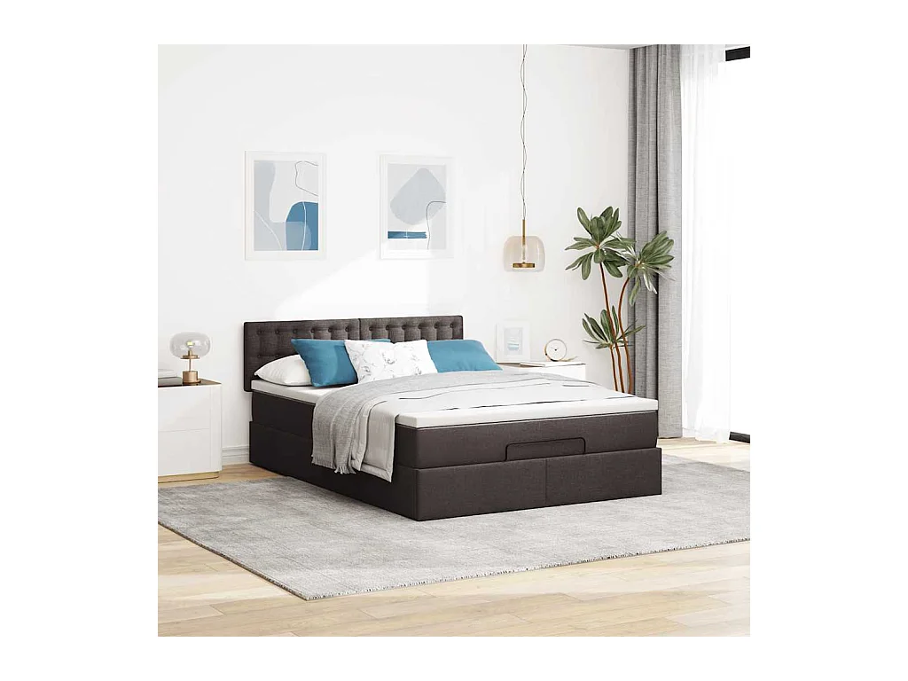 Ottoman-Bett mit Matratze & LEDs Dunkelbraun 140x200 cm Stoff