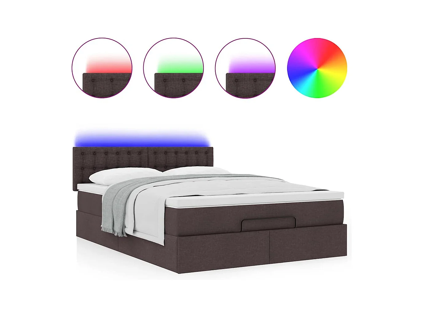 Ottoman-Bett mit Matratze & LEDs Dunkelbraun 140x200 cm Stoff