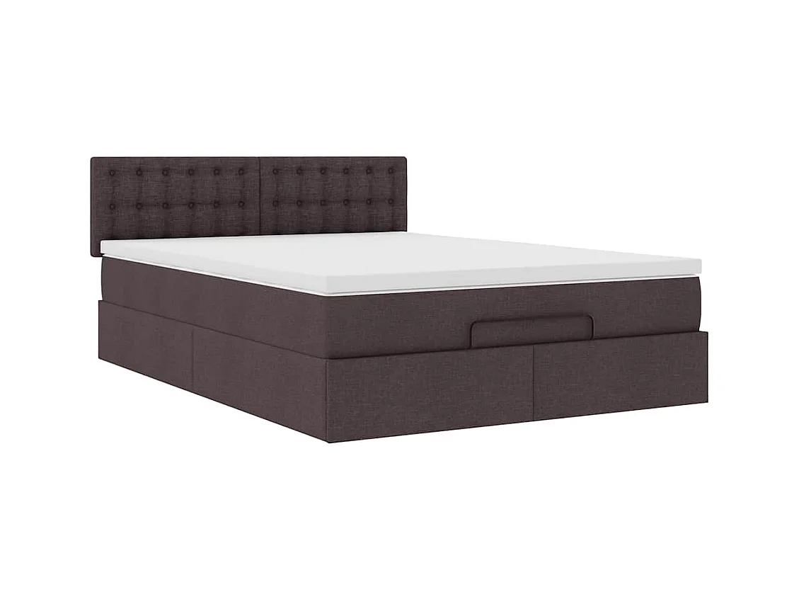 Cadre de lit ottoman avec matelas marron foncé 140x200 cm tissu
