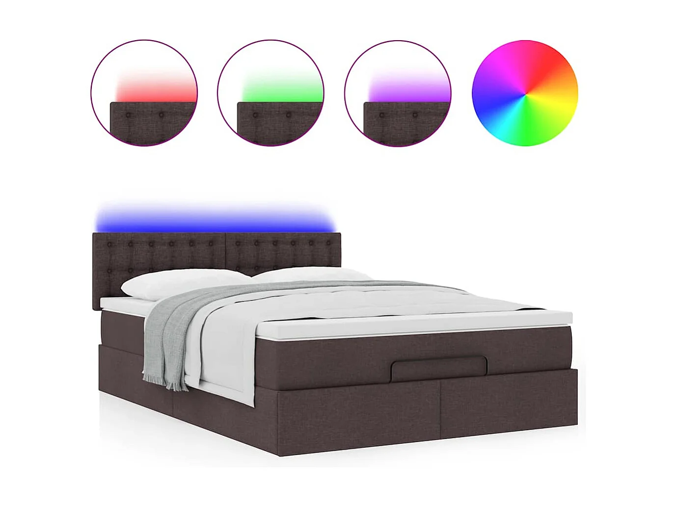 Cadre de lit ottoman avec matelas marron foncé 140x200 cm tissu